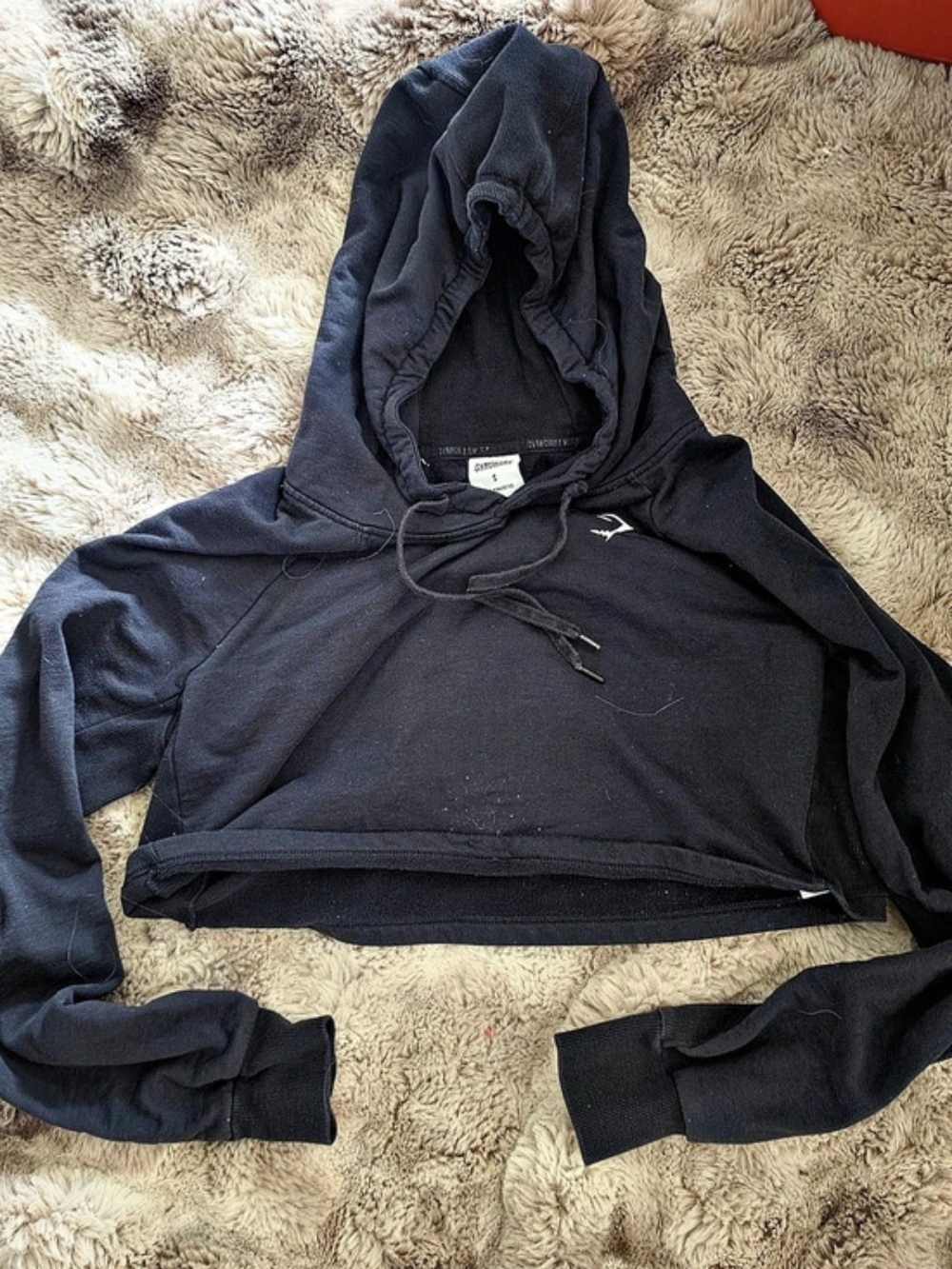 Gymshark Legacy Short Sleeve Crop Hoodie Black Small